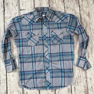 Wrangler Western Vintage Rancher Plaid Rockabilly Button Down Shirt